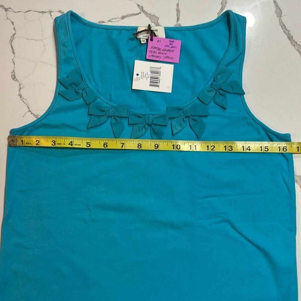 Kate Spade | Women’s Blue Cammy Tank Turquoise Cotton Decorative Bows Top M - Picture 16 of 16